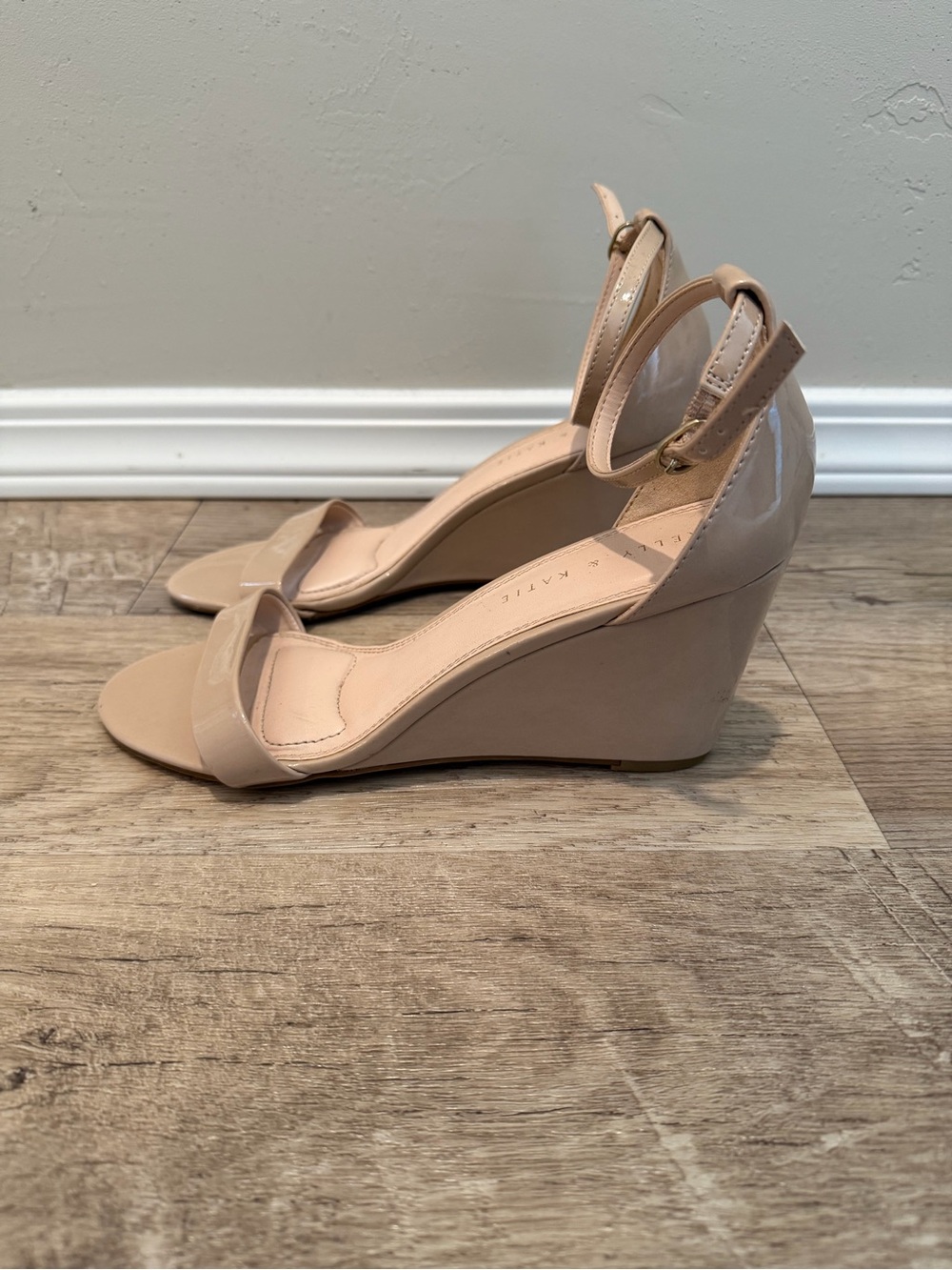 Kelly & Katie Nude Patent Wedge Sandals with Ankle Strap